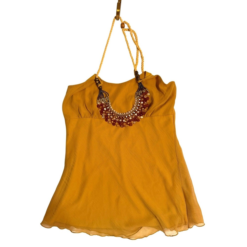 Charlotte Russe Halter Top Beaded Bib‎ Large Mustard Yellow Women Boho Festival